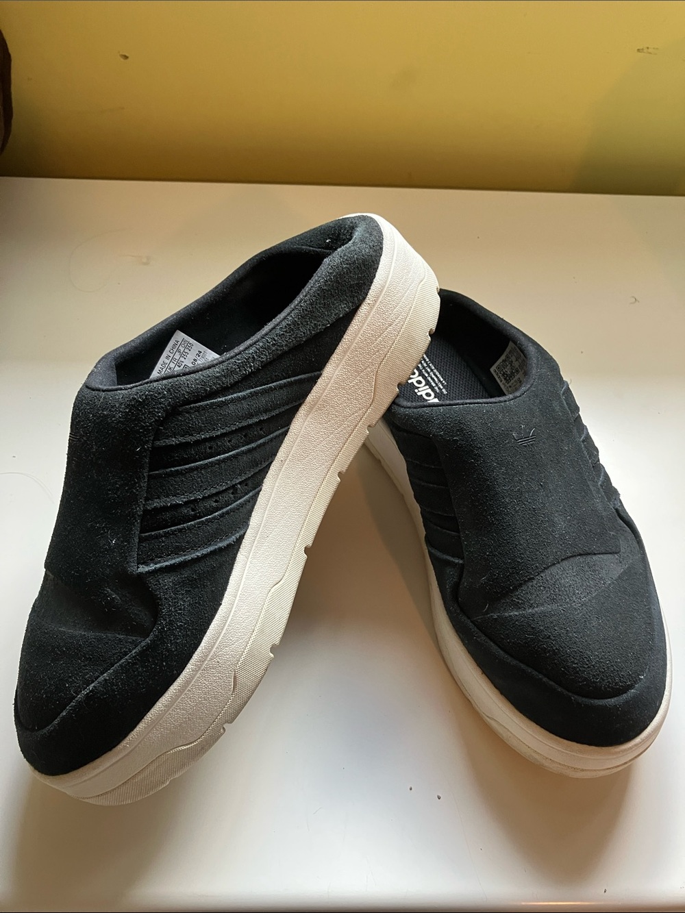 adidas Black Suede Slip-On Platform Clogs